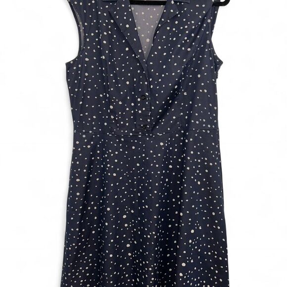 Ann Taylor Navy blue polka dot dress with a V-neckline asize - Picture 1 of 8